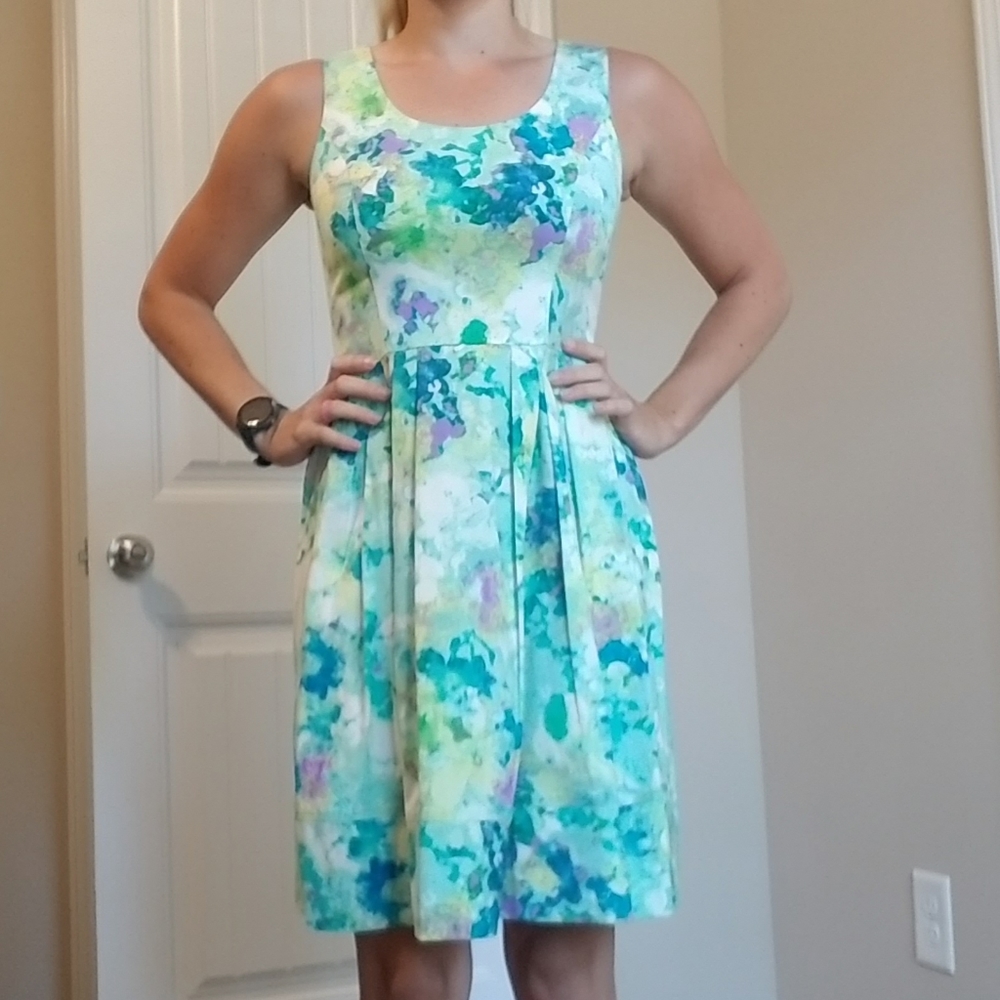 Dana Buchman floral dress with pleats